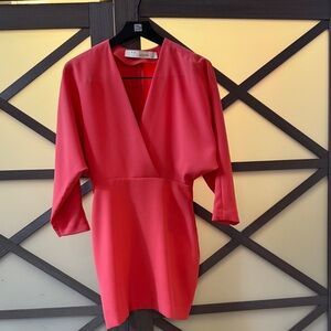 IRO Pink V-Neck Dress - blousant upper, fitted lower